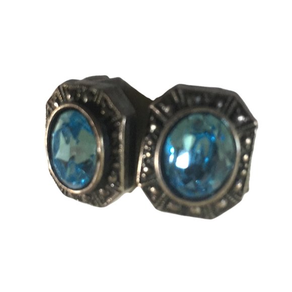 Vintage Jewelry - Vintage blue silver earrings
